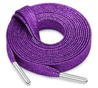WEGOODZF Flat Shiny Metallic Shoelaces: 2 Pairs Glitter Shoe Laces for Sneakers, 02 Deep Purple + Silvery Metal Tips, 47 inch (120CM)