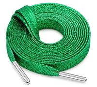 WEGOODZF Flat Shiny Metallic Shoelaces: 2 Pairs Glitter Shoe Laces for Sneakers, 10 Grass Green + Silvery Metal Tips, 51 inch (130CM)
