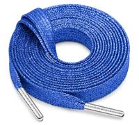 WEGOODZF Flat Shiny Metallic Shoelaces: 2 Pairs Glitter Shoe Laces for Sneakers, 11 Sapphire Blue + Silvery Metal Tips, 63 inch (160CM)