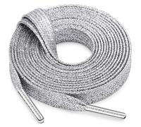WEGOODZF Flat Shiny Metallic Shoelaces: 2 Pairs Glitter Shoe Laces for Sneakers, 25 Light Gray + Silvery Metal Tips, 39 inch (100CM)