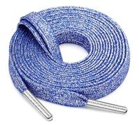WEGOODZF Flat Shiny Metallic Shoelaces: 2 Pairs Glitter Shoe Laces for Sneakers, 28 Royal Blue + Silvery Metal Tips, 55 inch (140CM)