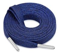 WEGOODZF Flat Shiny Metallic Shoelaces: 2 Pairs Glitter Shoe Laces for Sneakers, 29 Navy Blue + Silvery Metal Tips, 47 inch (120CM)