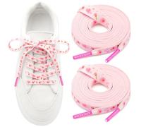 WEGOODZF Pattern Printed Shoe Laces: 2 Pairs 8MM Wide 47 inch Flat Pink Cherry Blossom and Rose Colorful Shoelaces