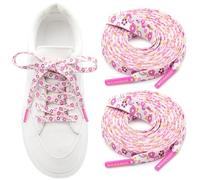 WEGOODZF Pattern Printed Shoe Laces: 2 Pairs 8MM Wide Flat Colorful Shoelaces, 21 White Pink Cherry Blossom, 47 inch (120CM)
