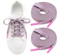 WEGOODZF Pattern Printed Shoe Laces: 2 Pairs 8MM Wide Flat Colorful Shoelaces, 39 Grey-based Pink Polka Dots, 47 Inch (120cm)