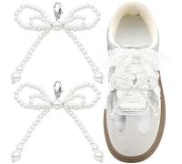 WEGOODZF Pearl Bow Shoe Charms: 2pcs Bowknot Decoration Charm for Women Sneakers, 019-White Double-Layer Mix Pearls, One Size