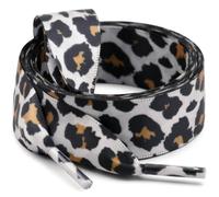WEGOODZF Satin Ribbon Shoe Laces: 2CM Wide 100cm Long White Black Brown Leopard Pattern Flat Silk Shoelaces for Women Girls 2 Pairs Replacement Shoelace for Trainers Boots Sneakers