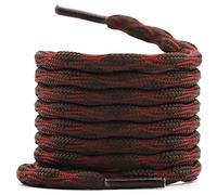 WEGOODZF Strong Work Boot Laces: 2 Pairs 100CM Long Red & Brown Round Wave Shape Heavy Duty Non Slip Bootlaces for Walking Hiking Shoes