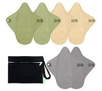 wegreeco 6 Pc Reusable Menstrual Pads, Ultra Thin Pantiliners for Thongs, Cloth Pads, Panty Liners for Teens, Women, Nonslip Pantiliners + 1 Pc Wet Bag(Mustard Yellow, Grey, Beige, XS)