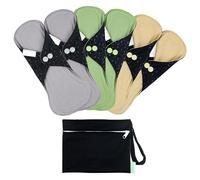 wegreeco 6 Pcs Reusable Menstrual Pads, Ultra Absorbent Cloth Pads for Period, Sanitary for Teens, Women, Nonslip Panty Liners + 1 Pc Wet Bag (Mustard Yellow, Grey, Beige, M)