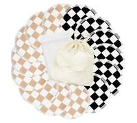 wegreeco Nursing Breast Pads (14 Pack) + Laundry Bag & Travel Storage Bag, 4.7 inch Option - Washable & Reusable Breastfeeding Nursing Pads (Light Coffee, Black Checkerboard, Large, Plain Shape)