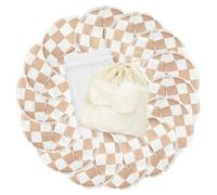 wegreeco Nursing Breast Pads (14 Pack) + Laundry Bag & Travel Storage Bag, 4.7 inch - Washable & Reusable Breastfeeding Nursing Pads (Light Coffee Checkerboard, Large, Contoured Shape)
