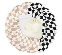 wegreeco Nursing Breast Pads (14 Pack) + Laundry Bag & Travel Storage Bag, 4.7 inch - Washable & Reusable Breastfeeding Nursing Pads (Light Coffee, Black Checkerboard, Large, Contoured Shape)