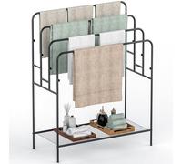 WeGXY 44" Extra Large Free Standing Towel Rack - 4 Tier Outdoor Pool Towel Holder, Versatile Blanket and Quilt Rack Stand for Living Room, Bathroom, Bedroom, Beach, Hot Tub, Gym and Pool Area Outside