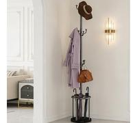 WeGXY Black Coat Rack Freestanding, Coat Rack Stand with Umbrella Holder | Coat Tree, Coat Hanger Stand with 12 Hooks for Clothes Bag Hats, Hat Rack Hall Tree Coat Hanger Umbrella Stand for Entryway