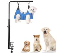 WeGXY Dog Grooming Table Arm with Hammock, 35" Height Adjustable Pet Grooming Arm with Double Clamp for Small and Medium Dogs,Grooming Loop Noose and No Sit Haunch Holder