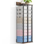 WeGXY Towel Racks for Bathroom Wall Mounted with Wooden Storage Shelf, Updated 3 Bar Metal Towel Holder for Rolled Towels, Sturdy and Large Capacity, Towel Storage Organizer-Rustic