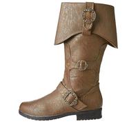 WEHAM Beige,48,Medieval Pirate Boots Pointed Toe Low Heel Leather Comfortable Casual Unisex Country Western Boots Available for Regular And Wide Calf