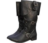 WEHAM Black,39,Medieval Pirate Boots Pointed Toe Low Heel Leather Comfortable Casual Unisex Country Western Boots Available for Regular And Wide Calf