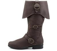 WEHAM Brown,44,Medieval Pirate Boots Pointed Toe Low Heel Leather Comfortable Casual Unisex Country Western Boots Available for Regular And Wide Calf