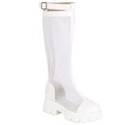 WEHAM White,38,Knee High Goth Platform Buckle Long Boots for Women, Summer Mesh Chunky High Heel flat Shoes Comfort Casual Combat Boots