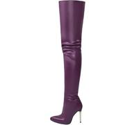 WEHAM Women Thigh High Boots Plus Size Artificial PU Over the Knee Boots Dance Ladies Shoes Knee High Women Side zipper Boots,Purple,45