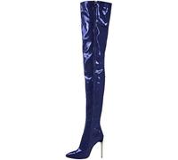WEHAM Women Thigh High Boots Plus Size Artificial PU Over the Knee Boots Dance Ladies Shoes Knee High Women Side zipper Boots,Blue,43