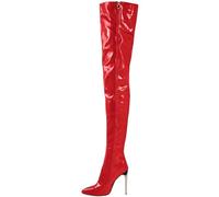 WEHAM Women Thigh High Boots Plus Size Artificial PU Over the Knee Boots Dance Ladies Shoes Knee High Women Side zipper Boots,Red,43