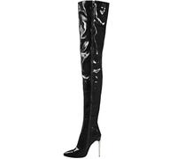 WEHAM Women Thigh High Boots Plus Size Artificial PU Over the Knee Boots Dance Ladies Shoes Knee High Women Side zipper Boots,Black,44