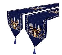 Wehhbtye 2Pack Hanukkah Table Runner Decoration - 12 x 71" Jewish Chanukah Table Runner with Tassel - Chanukah Menorah Table Scarves for Kitchen Table Dinner Holiday Party