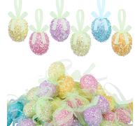 Wehhbtye 48 Pcs Easter Glitter Hanging Eggs, Shiny Tinsel Easter Egg Ornaments, Spring Foam Egg Hanging Decoration for Home Holiday Party Celebrations Tree Wall DIY Craft Decoration (1.3'' x 1.6'')