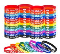 Wehhbtye 48PCS Star Student Wristbands-8 Color Star Student Silicone Bracelets, rubber Bracelets for Student Rewards School Classroom Teacher Recognition Award, Education Activities