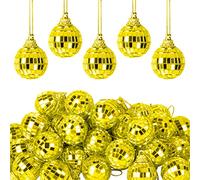 Wehhbtye 60PCS 1.2 Inch Christmas Mirror Disco Ball-Gold Glass Bright Reflective Hanging Ball Ornament,Disco Ball Cake Topper for Home Stage Club Holiday Birthday Party Festival Tree Lighting Decor
