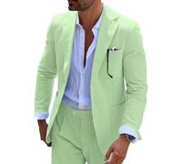 Wehilion Men 2 Pieces Seersucker Suit Casual 2 Button Slim Fit Striped Suits for Men Summer Wedding Prom Suit Jacket Pants, Green, L