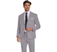 Wehilion Men's 2 Piece Linen Suits Slim Fit Casual Summer Beach Wedding Dress Tux Prom Lightweight Blazer Jacket and Pants, Grey, M