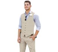 Wehilion Men's Beige Linen Vest, Medium