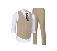 Wehilion Men's Suits 2 Pieces, Vest Pants Set for Men, V-Neck Slim Fit Casual Suit Waistcoat, Champagne, L