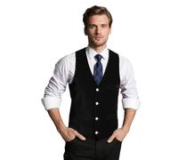 Wehilion Men's Vest Velvet Waistcoat Burgundy Suit Vest 3 Pocket, Black, Large