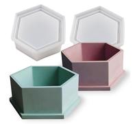 Wehous 2PCS Hexagon Candle Jar Silicone Molds, Geometric Container Plant Pot Silicone Molds for Resin Concrete, Epoxy Resin Casting Storage Box Molds for Jewelry Holder Trinket Tray Art Craft Decor