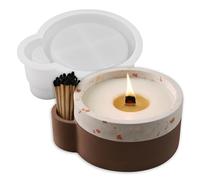 Wehous Large Candle Holder Silicone Mold with Match Holder, Unique Candle Vessels Jewelry Holder Silicone Resin Concrete Cement Mold, Round Container Jar Box Bowl Mold for DIY Storage Craft Decor