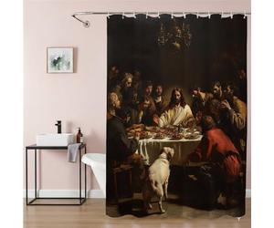 Wehsaeho The Last Supper Shower Curtains for Bathroom 160 x 200 cm Extra Long Shower Curtain Greys 3D Waterproof Polyester Fabric with 12 Rings, Weighted Hem, Quick-Drying Outdoor Garden Decor 9Q-546