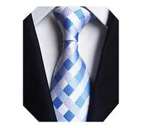 Wehug Men's Classic Plaid Tie Silk Woven Necktie Jacquard Neck White Blue Ties For Men EU-LH0001