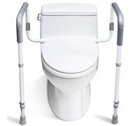 WeHwupe Adjustable Toilet Safety Rails - Modern White Metal Frame with Non-Slip Feet, Fits Most Toilets, Holds Up to 350lbs