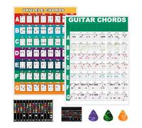 WEIBANG Laminated Guitar Chord Chart & Ukulele Chords Poster with Guitar&Ukulele Fretboard Stickers and Guitar Picks for learning Tools for Beginner Learner