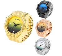 Weicam 4Pcs Creative Ring Finger Watches Octagon Gradient Dial Stretchable Strap Unisex Analog Quartz Ring Watch Set, Gradient