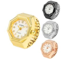 Weicam 4Pcs Creative Ring Finger Watches Octagon Gradient Dial Stretchable Strap Unisex Analog Quartz Ring Watch Set, Solid color