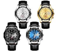 Weicam 4Pcs Wholesale Watches Men Luxury Stainless Steel Strap Calendar Waterproof Analog Quartz Wristwatch with Box, Black
