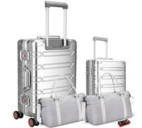 WEICHEN All Aluminum Magnesium 22 inch Carry On Luggage with Spinner Wheels and TSA Lock, Hard Case Luggage Carry On Suitcase 22x14x9 Airline Approved, Silver, 20 in + 29 in, Aluminum Hard Shell