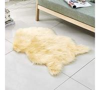 WEIDD Faux Sheepskin Rug,Fur Faux Fleece Fluffy Area Rugs Anti-Skid Yoga Carpet for Living Room Bedroom Sofa Floor Rugs，cream color 90x150cm shaped