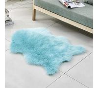 WEIDD Super Soft Faux Sheepskin Rug,Rugs living room, Shaggy Bedroom Area Rug Faux Fur Rug Bedside Rugs,Light blue 60x90cm shaped